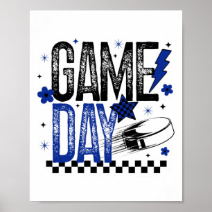 Ice Hockey Game Day Hockey Mom Retro Blue And Blac Poster
