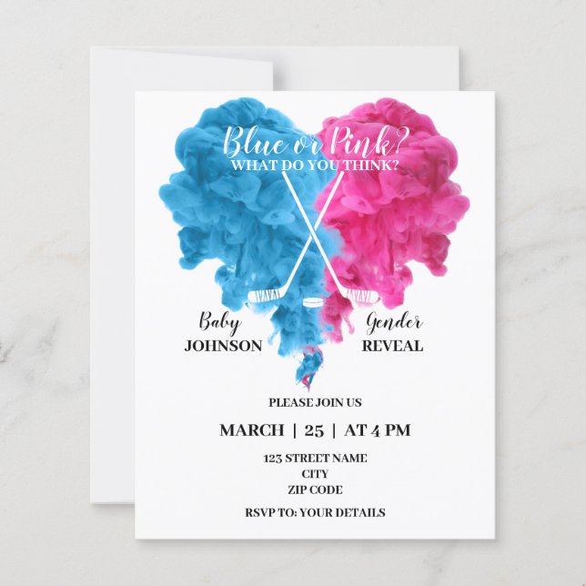 Ice Hockey gender reveal invitation (Front)