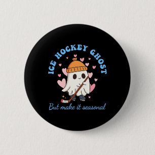 Ice Hockey Ghost But Make It Seasonal Funny Sports 6 Cm Round Badge