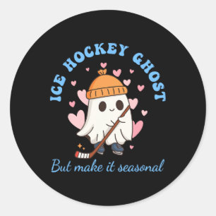 Ice Hockey Ghost But Make It Seasonal Funny Sports Classic Round Sticker
