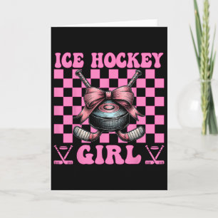 Ice Hockey Girl Coquette Bow Card