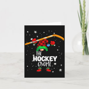 Ice Hockey Gnome Red Buffalo Plaid Matching Family Card