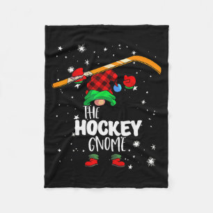 Ice Hockey Gnome Red Buffalo Plaid Matching Family Fleece Blanket