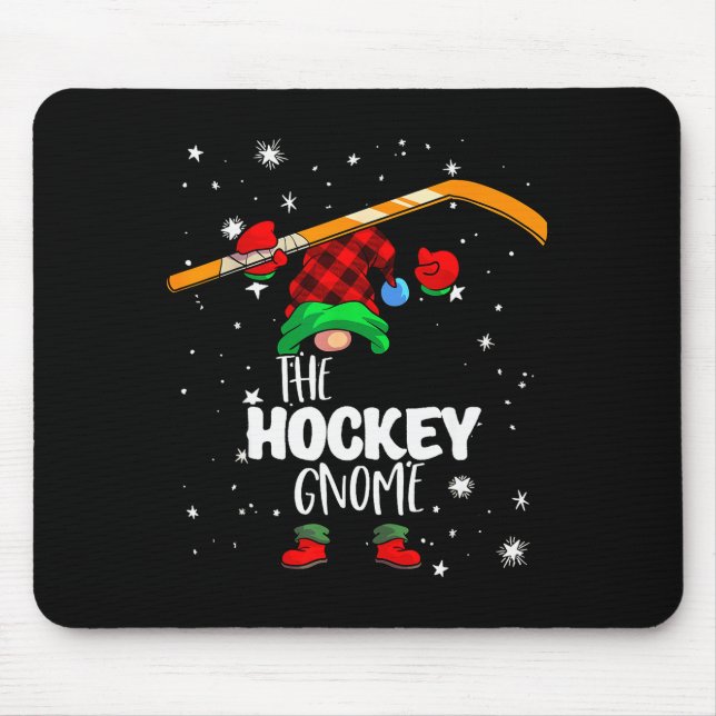 Ice Hockey Gnome Red Buffalo Plaid Matching Family Mouse Pad (Front)