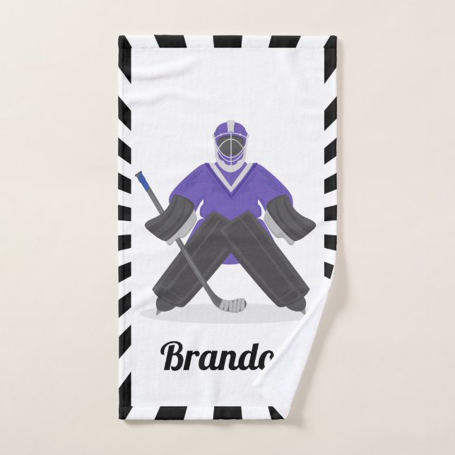 Ice Hockey Goalie Goalkeeper Player Purple Kids Hand Towel (Hand Towel)
