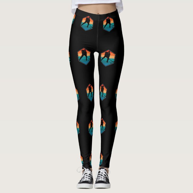 Ice Hockey Goalie Player Retro Vintage Leggings (Front)