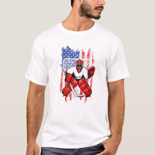Ice Hockey Goalie Tee Vintage USA American Flag Go