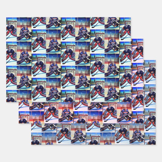 Ice Hockey Goalie Theme  Wrapping Paper Sheet (Set)