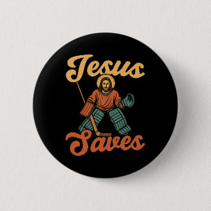 Ice Hockey Goalie Vintage Goalkeeper Jesus Jesus S 6 Cm Round Badge