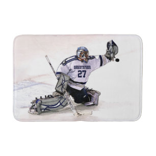 Ice Hockey Goalkeeper With Your Name Drawing Bath Mat