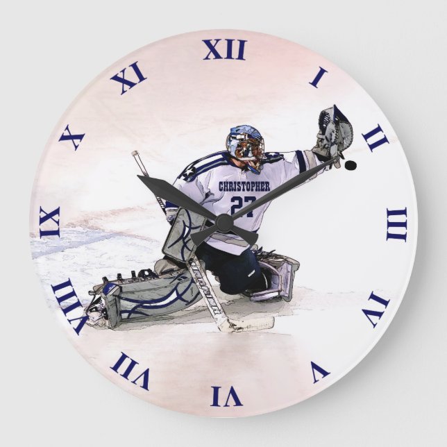 Ice Hockey Goalkeeper With Your Name Drawing Large Clock (Front)