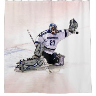 Ice Hockey Goalkeeper With Your Name Drawing Shower Curtain