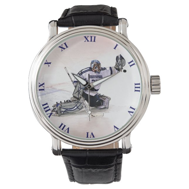 Ice Hockey Goalkeeper With Your Name Drawing Watch (Front)