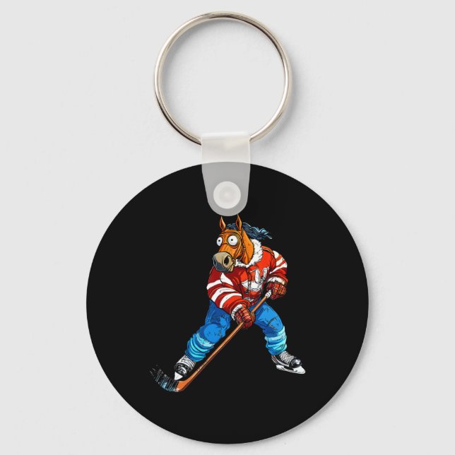 Ice Hockey Horse  Key Ring (Front)