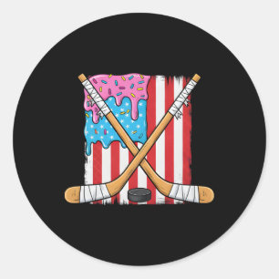 Ice Hockey Ice Cream Drip Boys American Flag Youth Classic Round Sticker