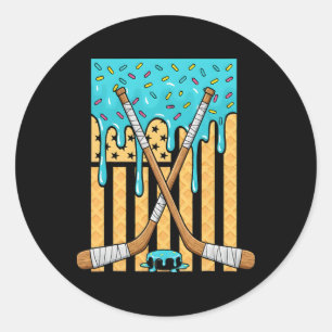 Ice Hockey Ice Cream Drip Boys American Flag Youth Classic Round Sticker