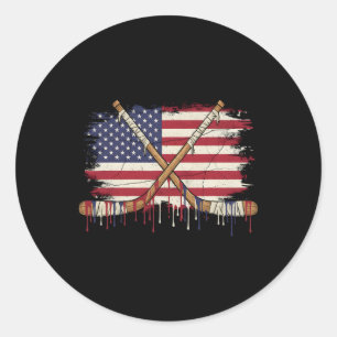 Ice Hockey Ice Cream Drip Boys American Flag Youth Classic Round Sticker