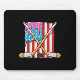 Ice Hockey Ice Cream Drip Boys American Flag Youth Mouse Pad