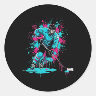 Ice Hockey Ice Cream Drip Number 12 12th Birthday  Classic Round Sticker