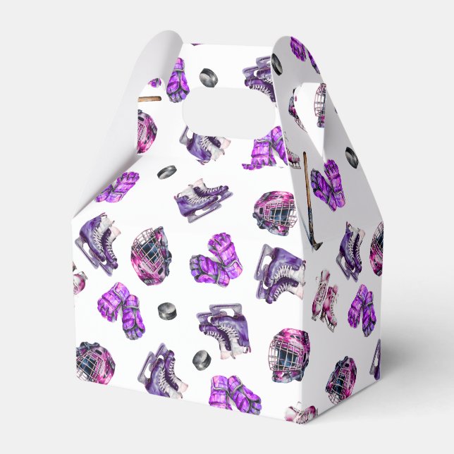 Ice Hockey Ice-Skating Girls Pink Purple Birthday  Favour Box (Front Side)