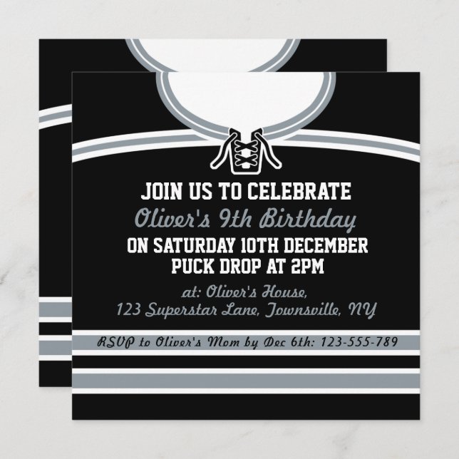 Ice Hockey Jersey Themed Party Invites Template (Front/Back)