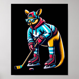 Ice Hockey Kangaroo Cool Sports Illustration Poster