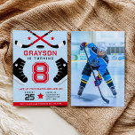 Ice Hockey Kids Birthday Party Invitation<br><div class="desc">Lace up your skates and plan a ice hockey birthday party! This design features ice hockey sticks,  skates and puck. Edit this design to match your team's colours.</div>