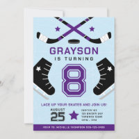 Ice Hockey Kids Birthday Party Purple Invitation