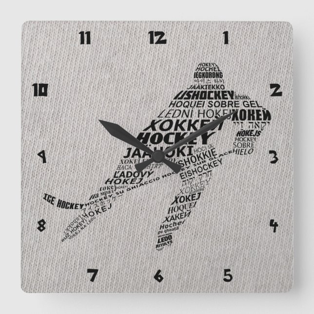 Ice Hockey Languages Text Art Square Wall Clock (Front)