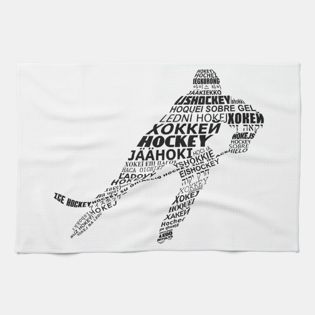 Ice Hockey Languages Text Art Tea Towel (Horizontal)
