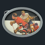 Ice Hockey Match Oval Belt Buckle<br><div class="desc">Artist: Maurice Bower | Professional ice hockey game</div>