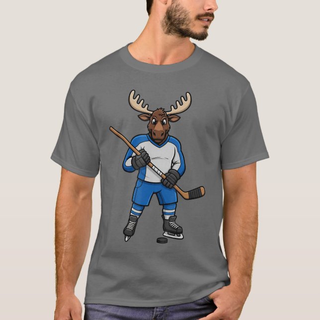 Ice Hockey Moose Sports Player Animal friends T-Shirt (Front)