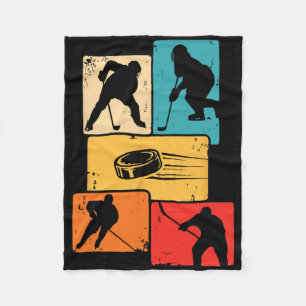 Ice Hockey Motives Colored Retro Fleece Blanket