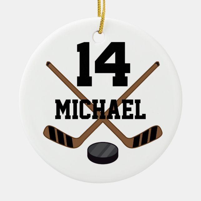 Ice Hockey Number 14 Personalised Ornament (Front)