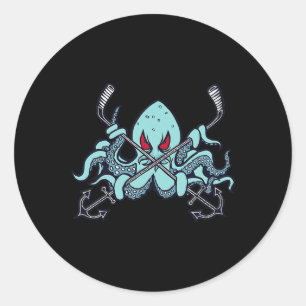 Ice Hockey Octopus Squid Ocean Sea Monster Beast  Classic Round Sticker