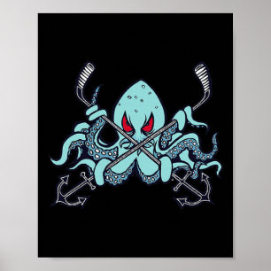 Ice Hockey Octopus Squid Ocean Sea Monster Beast  Poster