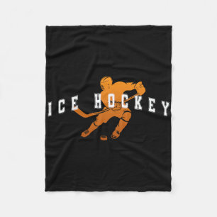 Ice Hockey Orange Team Player Varsity Text Fleece Blanket