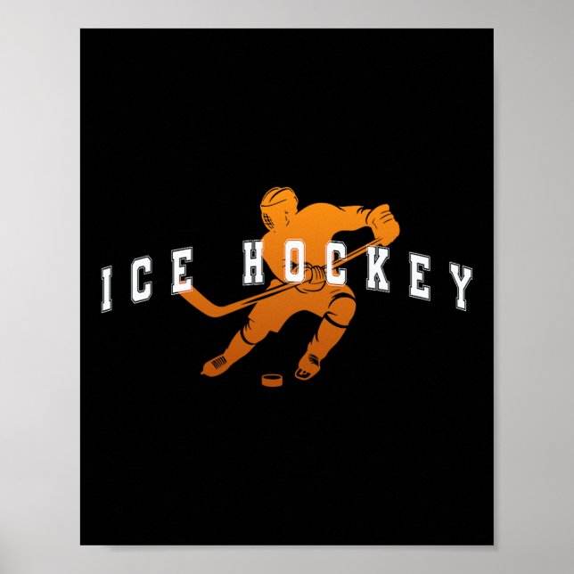 Ice Hockey Orange Team Player Varsity Text  Poster (Front)