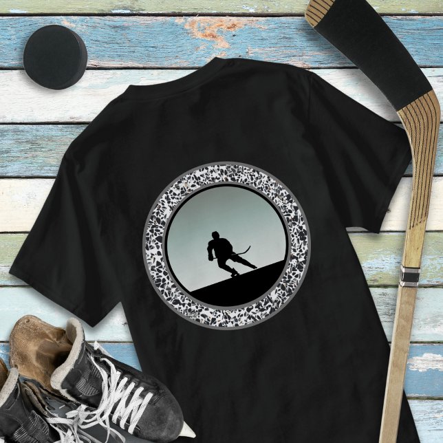 Ice Hockey Pebble Black White Round Design T-Shirt (Creator Uploaded)