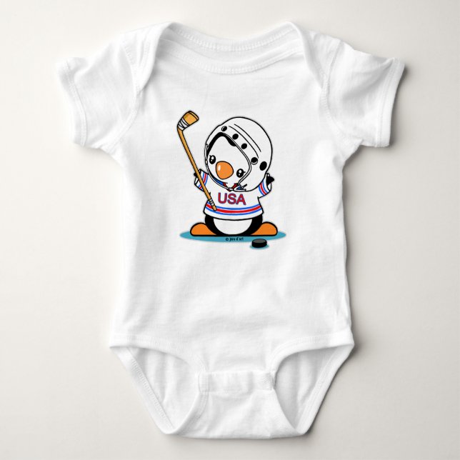 Ice Hockey Penguin Baby Bodysuit (Front)