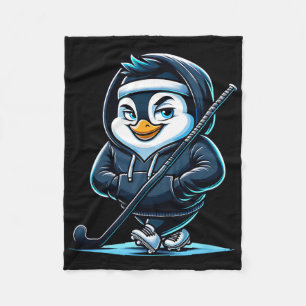 Ice Hockey Penguin Mascot With Stick And Skates  Fleece Blanket