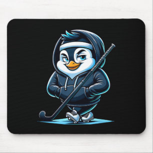 Ice Hockey Penguin Mascot With Stick And Skates Mouse Pad