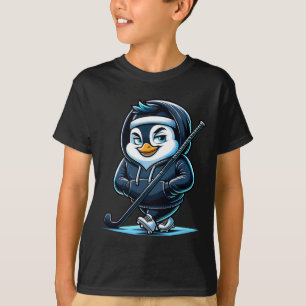 Ice Hockey Penguin Mascot With Stick And Skates T-Shirt