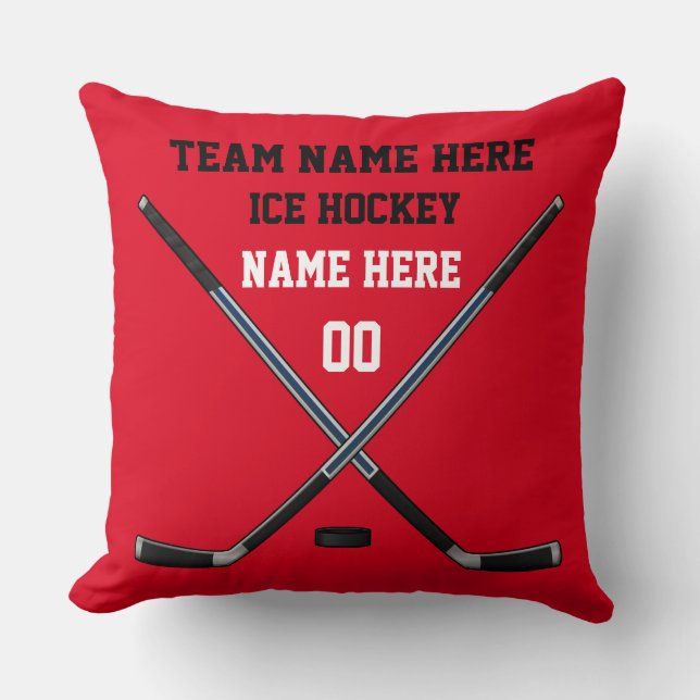 Ice Hockey Pillow with YOUR TEXT and COLORS (Front)