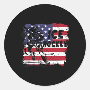 Ice Hockey Player America Flag Ice Hockey Player  Classic Round Sticker