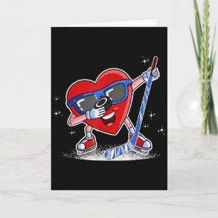 Ice Hockey Player Dabbing Heart Valentines Day Card