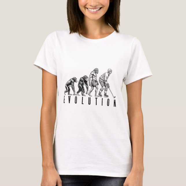 Ice Hockey Player Evolution Funny Man Ape Caveman  T-Shirt (Front)