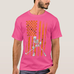 Ice Hockey Player Fan Skeleton Halloween Men Boys T-Shirt