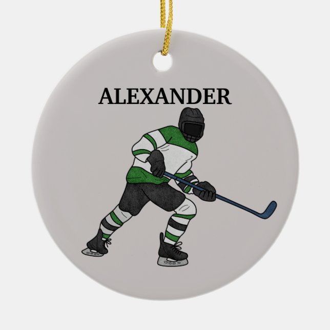 Ice Hockey Player Illustrated Ceramic Ornament (Front)