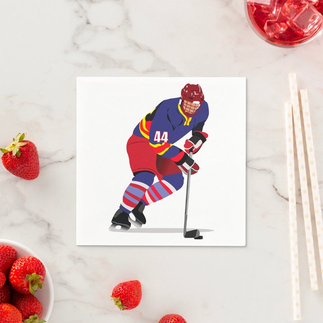Ice Hockey Player in Action Red and Blue Team Napkin (Creator Uploaded)